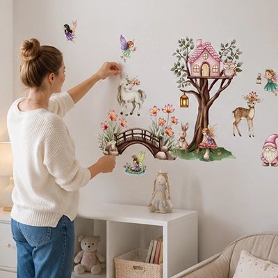 Pose de stickers animaux de la forêt et fées