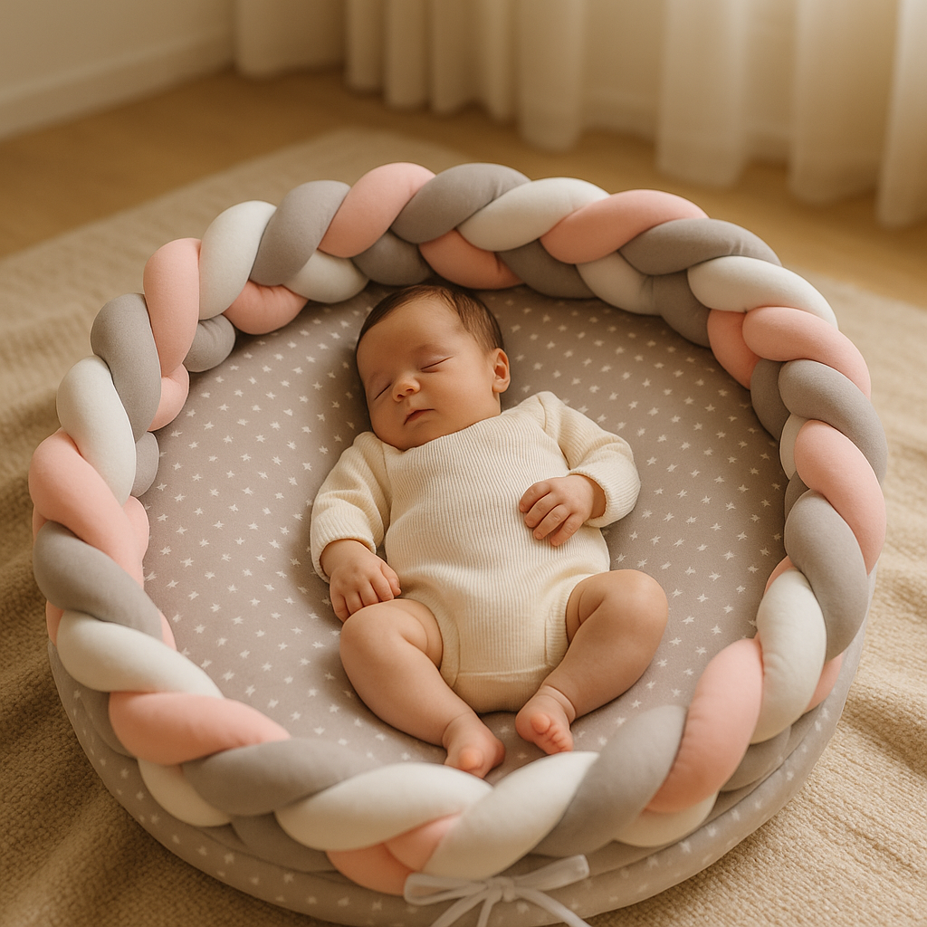 bébé dort cocon rose gris blanc