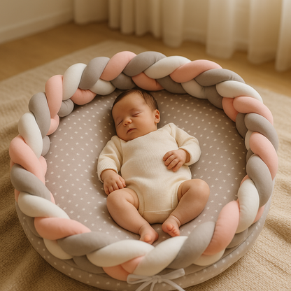 bébé dort cocon rose gris blanc