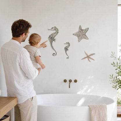 Stickers hippocampes et étoiles de mer sur mur blanc