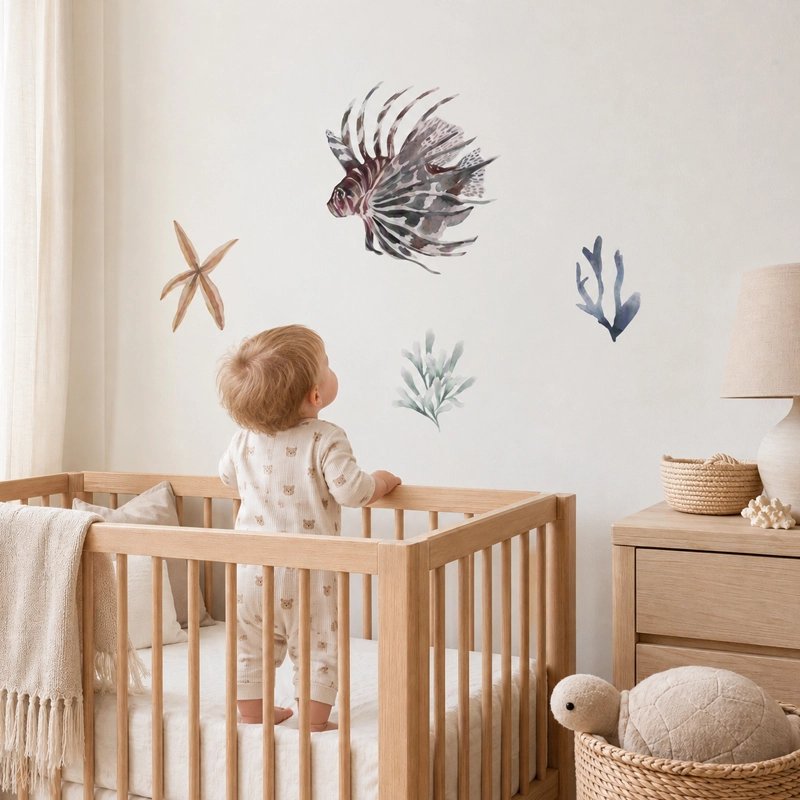 Stickers muraux chambre poisson-lion et algues marines