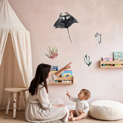 Stickers muraux enfant raie manta sur mur rose