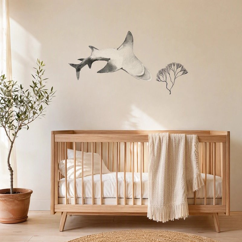 Stickers muraux requin et corail chambre bébé