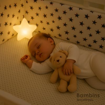 Bébé dort paisiblement avec le tour de lit Étoiles Héroïques