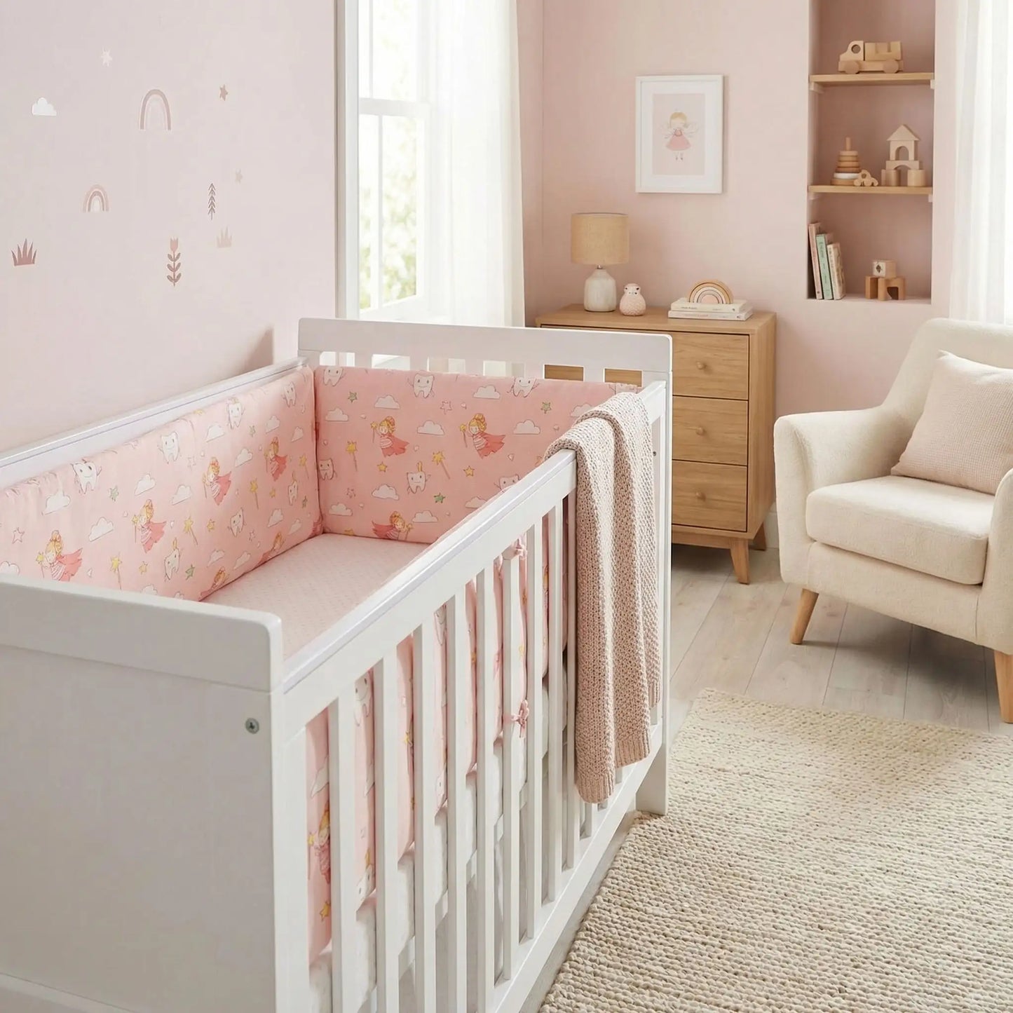 tour de lit pare-chocs chambre bébé rose