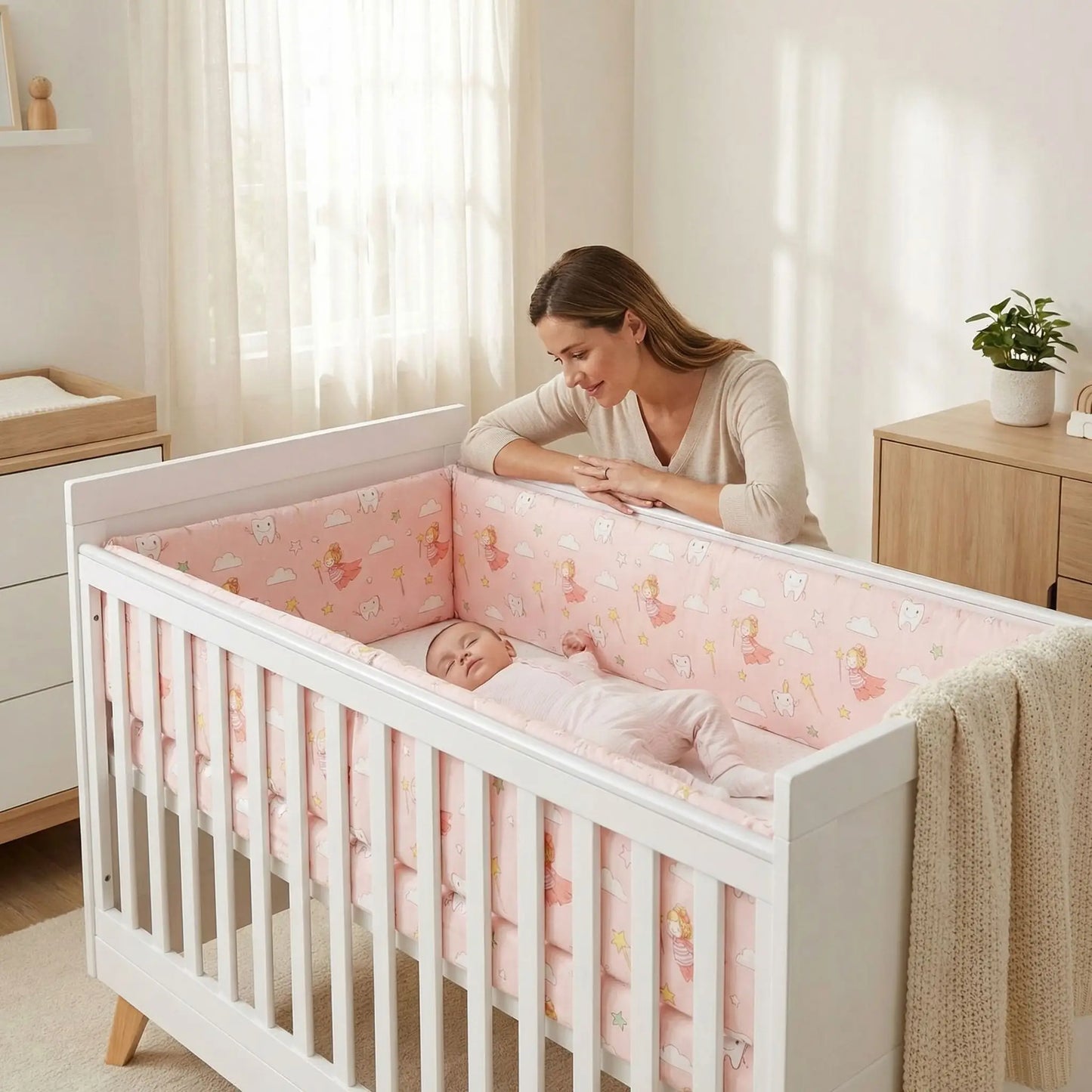 tour de lit pare-chocs bébé avec maman