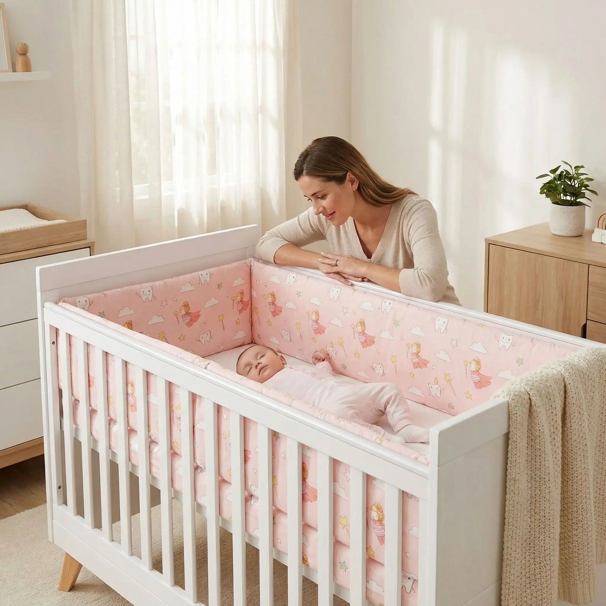 tour de lit pare-chocs bébé avec maman