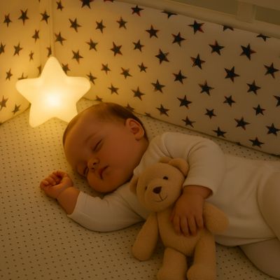 Bébé dort avec tour de lit étoiles