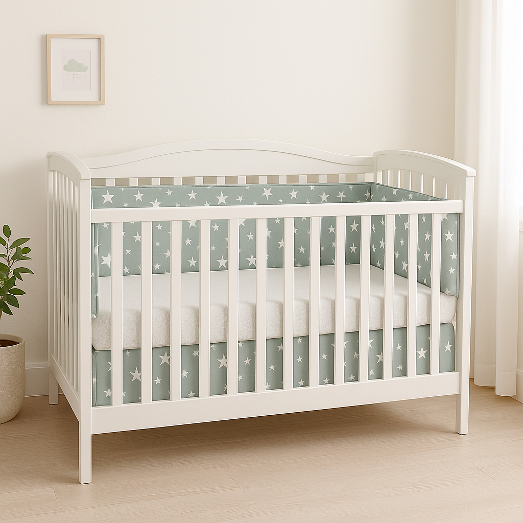 Lit bébé avec tour de lit étoiles blanches