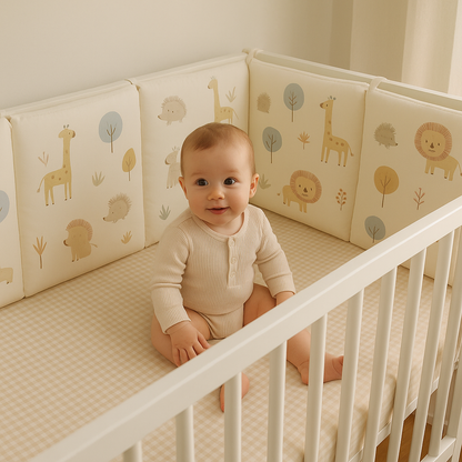 bébé dans lit avec tour de lit safari