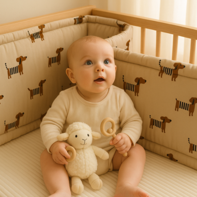 Tour de lit respirant avec bébé qui joue dans son lit