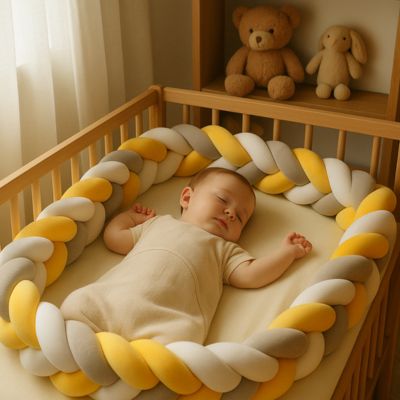 TRESSE DE LIT BEBE - JAUNE - GRIS - BLANC - Bambins Shopping