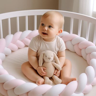 TRESSE DE LIT BÉBÉ - ROSE CLAIR ET BLANC - Bambins Shopping