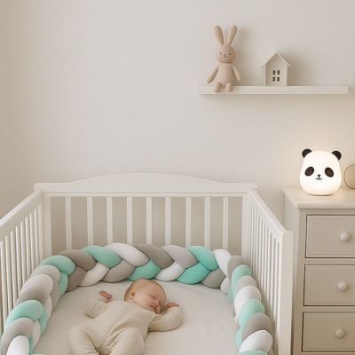 TRESSE DE LIT - VERT MENTHE, GRIS ET BLANC - Bambins Shopping