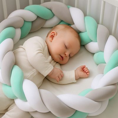 TRESSE DE LIT - VERT MENTHE, GRIS ET BLANC - Bambins Shopping