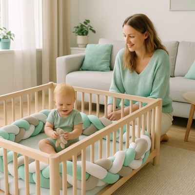 TRESSE DE LIT - VERT MENTHE, GRIS ET BLANC - Bambins Shopping