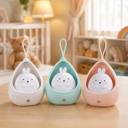 Veilleuse bébé lapin rose, turquoise et blanche