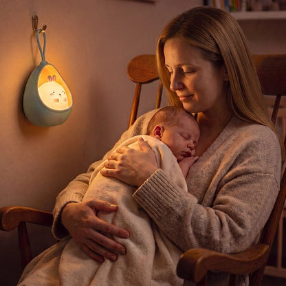 Veilleuse bébé turquoise suspendue, maman et nourrisson