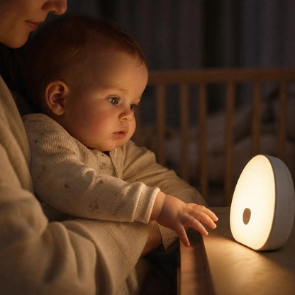 Veilleuse bruit blanc bébé près du lit à barreaux