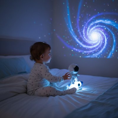 veilleuse projection galaxie avec bébé éveillé